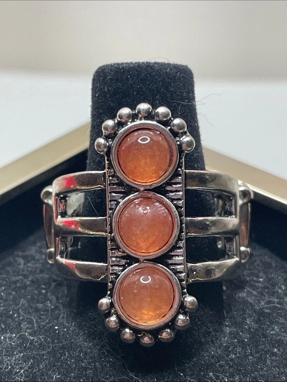 paparazzi Stretchy Silver-Tone Ring with Three Orange Cabochons